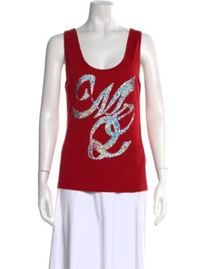 Pre-owned Mcq By Alexander Mcqueen Graphic Print Scoop Neck Top In Red