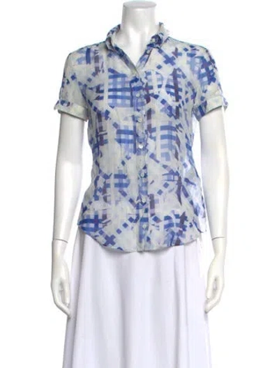 Pre-owned Mcq By Alexander Mcqueen Graphic Print Short Sleeve Button-up Top In Blue