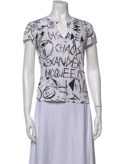 Pre-owned Mcq By Alexander Mcqueen Graphic Print V-neck T-shirt In Blue