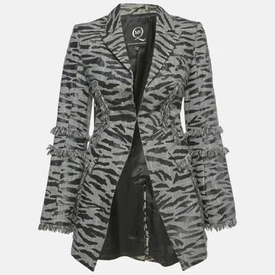 Pre-owned Mcq By Alexander Mcqueen Grey Animal Pattern Wool Fringed Jacket S