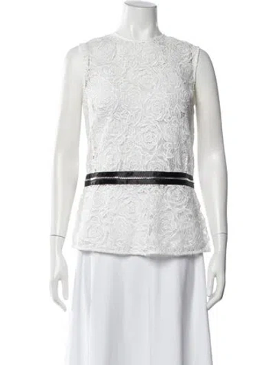 Pre-owned Mcq By Alexander Mcqueen Lace Pattern Crew Neck Top In White