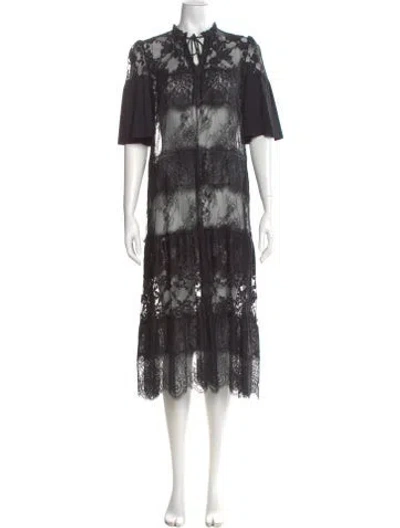 Pre-owned Mcq By Alexander Mcqueen Lace Pattern Midi Length Dress In Black