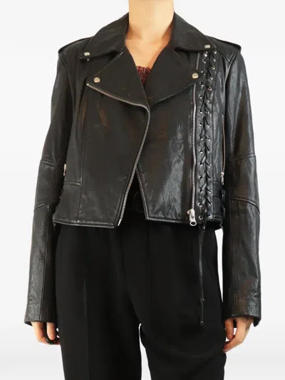 Pre-owned Mcq By Alexander Mcqueen Lace-up-detail Biker Jacket In Black