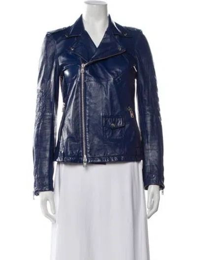 Pre-owned Mcq By Alexander Mcqueen Lamb Leather Biker Jacket In Blue