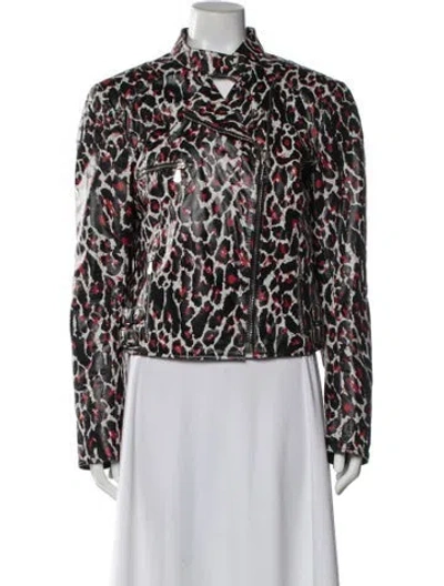 Pre-owned Mcq By Alexander Mcqueen Leather Animal Print Biker Jacket In Multi