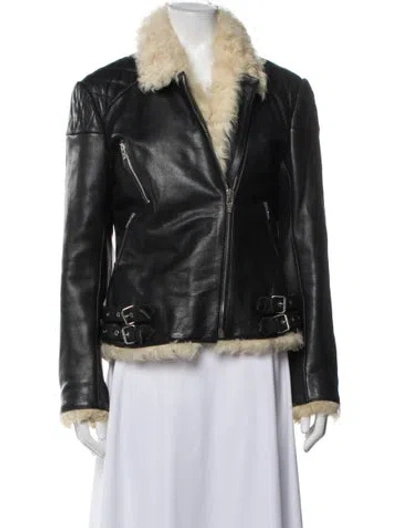 Pre-owned Mcq By Alexander Mcqueen Leather Biker Jacket In Black
