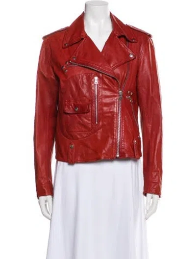 Pre-owned Mcq By Alexander Mcqueen Leather Biker Jacket In Orange