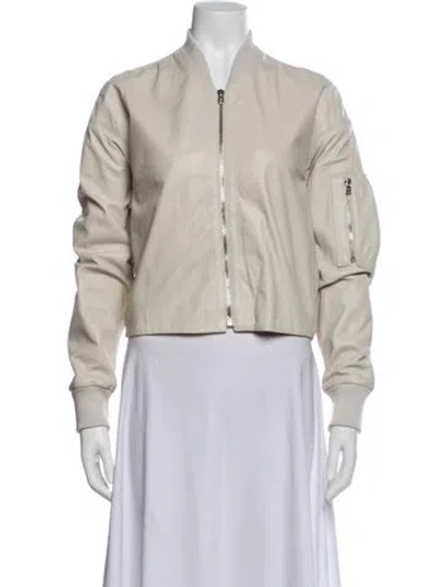 Pre-owned Mcq By Alexander Mcqueen Leather Bomber Jacket In Neutral