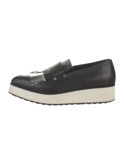 Pre-owned Mcq By Alexander Mcqueen Leather Fringe Trim Accent Loafers In Black