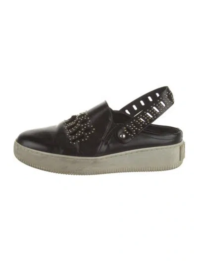 Pre-owned Mcq By Alexander Mcqueen Leather Graphic Print Flats In Black