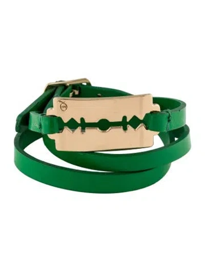 Pre-owned Mcq By Alexander Mcqueen Leather Razor Triple Wrap Bracelet In Green