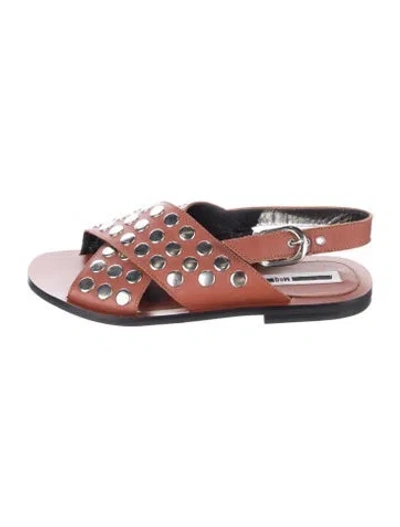 Pre-owned Mcq By Alexander Mcqueen Leather Studded Accents Sandals In Brown