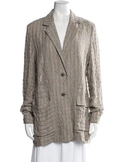 Pre-owned Mcq By Alexander Mcqueen Linen Plaid Print Blazer In Brown