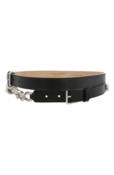 Mcq By Alexander Mcqueen Mcq Chain Trim Leather Belt In Black