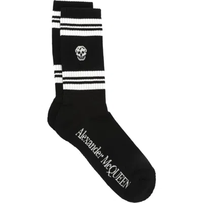 Mcq By Alexander Mcqueen Mcq Stripe Skull Logo Crew Socks In Black