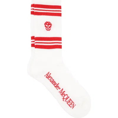Mcq By Alexander Mcqueen Mcq Stripe Skull Logo Crew Socks In White
