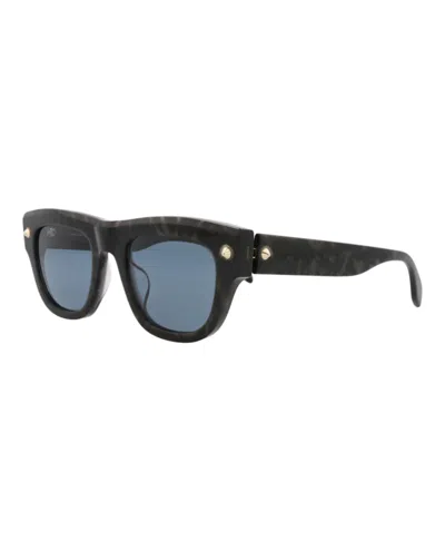 Pre-owned Mcq By Alexander Mcqueen Men's Mcq Alexander Mcqueen Alexander Mcqueen Square Rectangle Sunglasses In Havana Havana Blue (am0