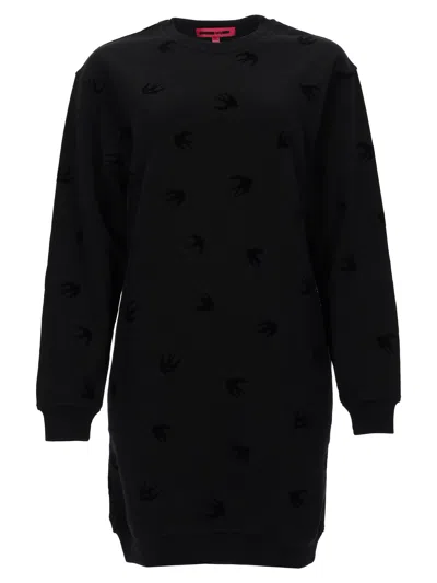 Mcq By Alexander Mcqueen Velvet Swallow Sweatshirt Dress In Black