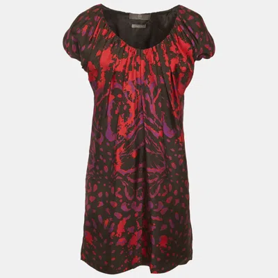 Pre-owned Mcq By Alexander Mcqueen Multicolour Graphic Print Silk Puff Sleeve Mini Dress M