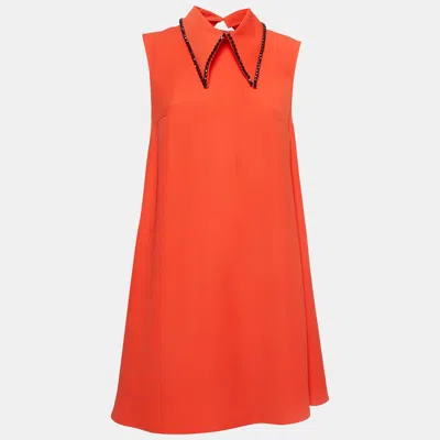 Pre-owned Mcq By Alexander Mcqueen Orange Embellished Collar Cady Flared Dress M