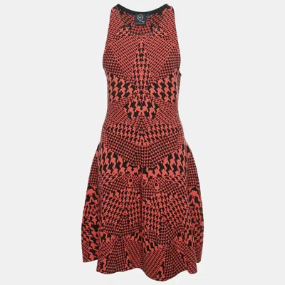 Pre-owned Mcq By Alexander Mcqueen Orange Houndstooth Knit Sleeveless Dress Xl