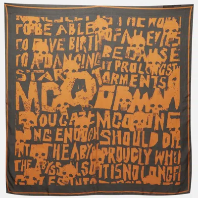 Pre-owned Mcq By Alexander Mcqueen Orange/black Print Silk Scarf