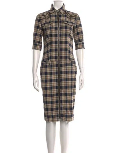 Pre-owned Mcq By Alexander Mcqueen Plaid Print Knee-length Dress In Blue
