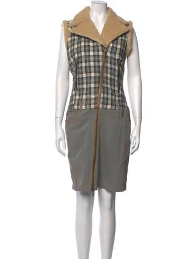 Pre-owned Mcq By Alexander Mcqueen Plaid Print Knee-length Dress In Grey