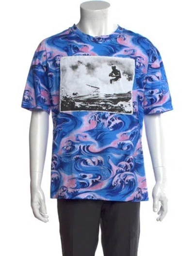 Pre-owned Mcq By Alexander Mcqueen Printed Crew Neck T-shirt In Blue