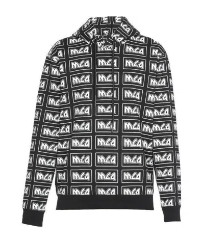 Mcq By Alexander Mcqueen Printed Logo Hooded Sweater In Black