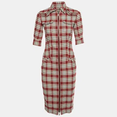 Pre-owned Mcq By Alexander Mcqueen Red Plaid Flannel Shirt Dress S