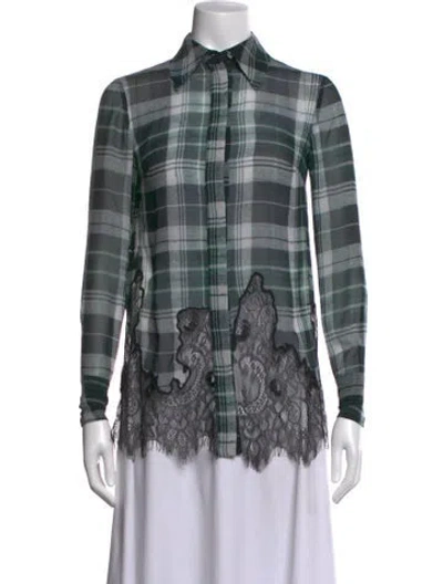 Pre-owned Mcq By Alexander Mcqueen Silk Plaid Print Button-up Top In Black