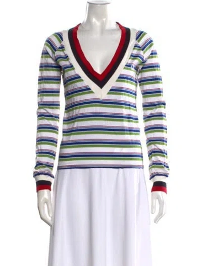 Pre-owned Mcq By Alexander Mcqueen Striped V-neck Top In White