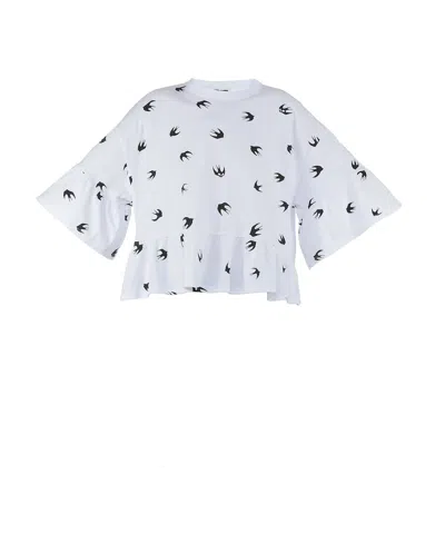 Mcq By Alexander Mcqueen Swallow Pattern Lotus Leaf Edge T-shirt In White