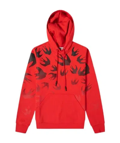 Mcq By Alexander Mcqueen Swallow Printed Hooded Sweater In Red