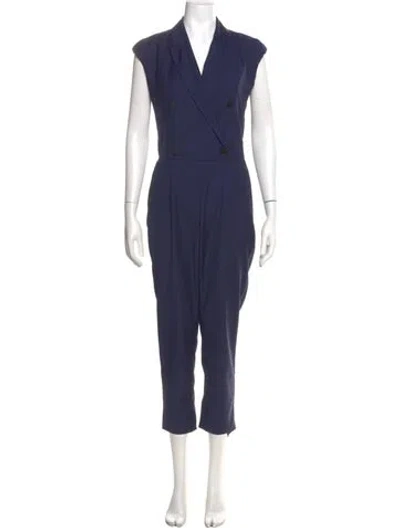 Pre-owned Mcq By Alexander Mcqueen Virgin Wool V-neck Jumpsuit In Blue