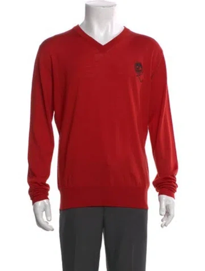 Pre-owned Mcq By Alexander Mcqueen Virgin Wool V-neck Pullover In Red