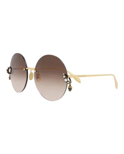 Pre-owned Mcq By Alexander Mcqueen Women's Mcq Alexander Mcqueen Alexander Mcqueen Round Oval Sunglasses In Gold Gold Brown (am0418s/30