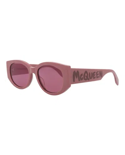 Pre-owned Mcq By Alexander Mcqueen Women's Mcq Alexander Mcqueen Alexander Mcqueen Round Oval Sunglasses In Pink Pink Violet (am0330s/3