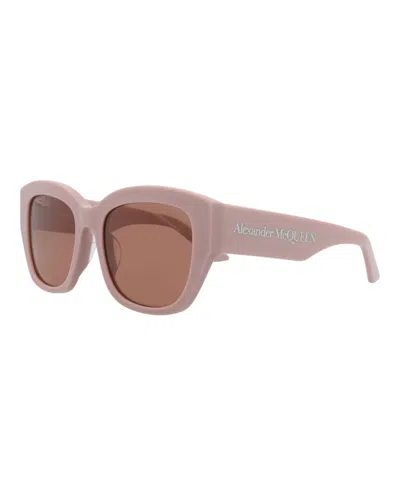 Pre-owned Mcq By Alexander Mcqueen Women's Mcq Alexander Mcqueen Alexander Mcqueen Square Rectangle Sunglasses In Pink Pink Red (am0451