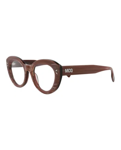 Pre-owned Mcq By Alexander Mcqueen Women's Mcq Alexander Mcqueen Cat Eye Optical Frames In Burgundy Burgundy Transparent (mq0364o/30013