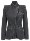 Alexander Mcqueen Mcqueen Deconstructed Denim Blazer In Black