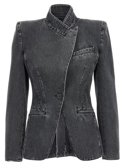 Alexander Mcqueen Mcqueen Deconstructed Denim Blazer In Black