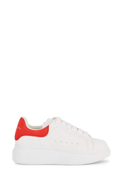 Mcqueen Alexander  Kids Oversized Leather Sneakers In White & Red