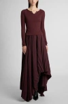 Alexander Mcqueen Pleated Asymmetric Maxi Skirt In Burgundy