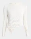 Alexander Mcqueen Mcqueen Asymmetric Ruffle Detail Rib Sweater In Ivory