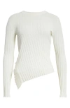Alexander Mcqueen Mcqueen Asymmetric Ruffle Detail Rib Sweater In Ivory