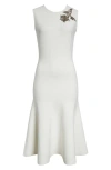 Alexander Mcqueen Crystal Embroidered Sleeveless Flared Midi Dress In Optic White/crystal