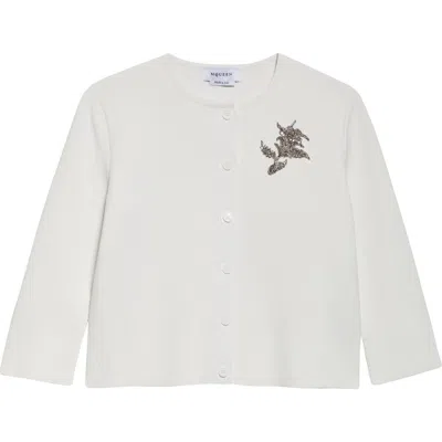 Alexander Mcqueen Mcqueen Banshee Embroidery Crop Cardigan In Optic White/crystal