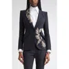Alexander Mcqueen Floral Crystal One-button Crepe Blazer In Black